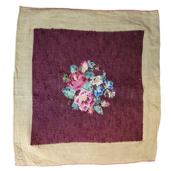 Hiawatha Heirloom French Floral Needlepoint Pillow or Chair Cover Flowers Design - Picture 5 of 5